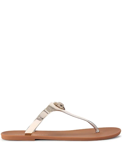 Kurt Geiger London Maddison Patent Two Tone Logo Ornament T-Bar Sandals