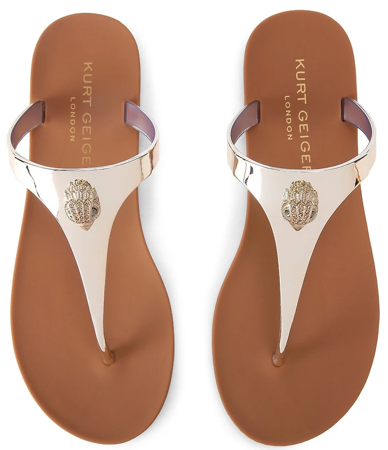 Kurt Geiger London Maddison Patent Two Tone Logo Ornament T-Bar Sandals