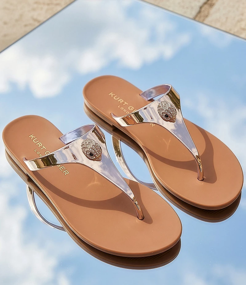Kurt Geiger London Maddison Patent Two Tone Logo Ornament T-Bar Sandals