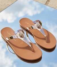 Kurt Geiger London Maddison Patent Two Tone Logo Ornament T-Bar Sandals