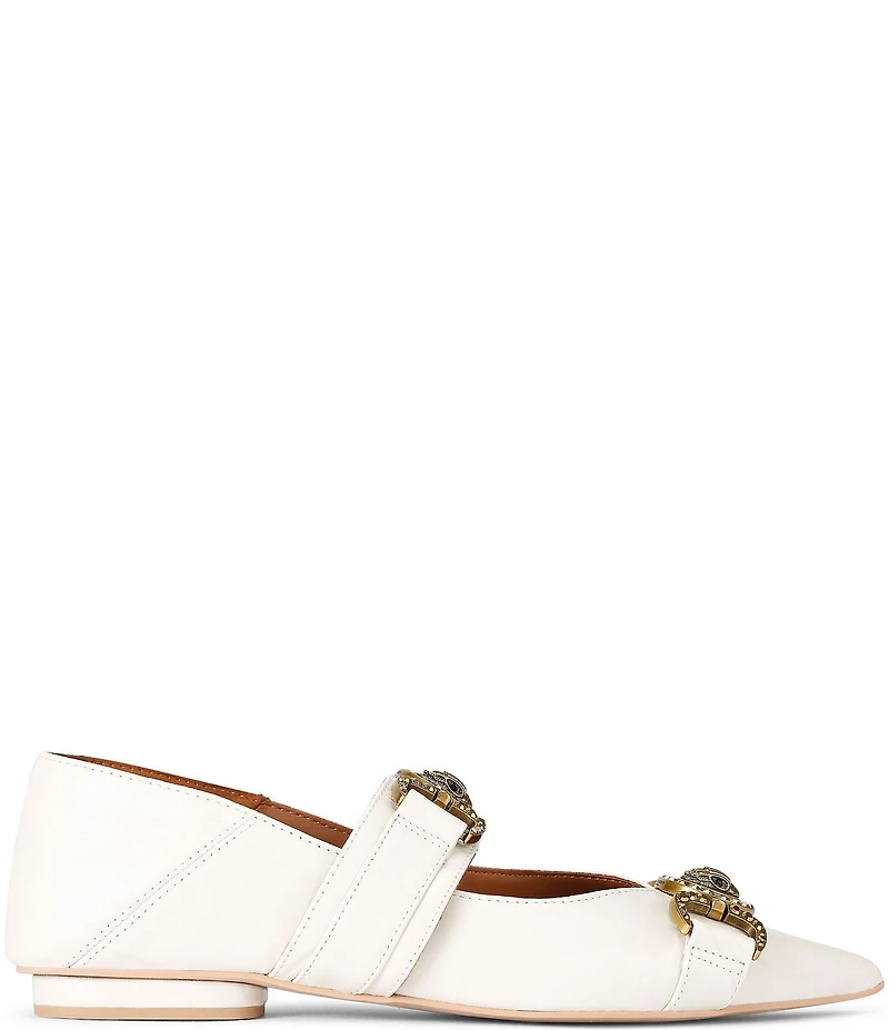 Kurt Geiger London Mansion Leather Pointed Toe Double Bit Buckle Ballerina Flats