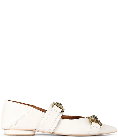Kurt Geiger London Mansion Leather Pointed Toe Double Bit Buckle Ballerina Flats
