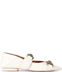 Kurt Geiger London Mansion Leather Pointed Toe Double Bit Buckle Ballerina Flats