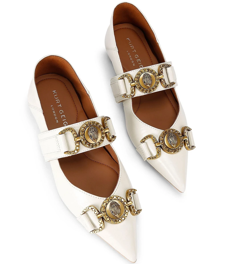 Kurt Geiger London Mansion Leather Pointed Toe Double Bit Buckle Ballerina Flats