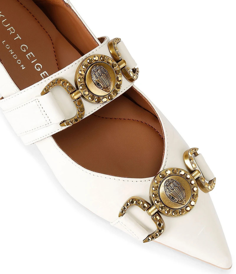 Kurt Geiger London Mansion Leather Pointed Toe Double Bit Buckle Ballerina Flats