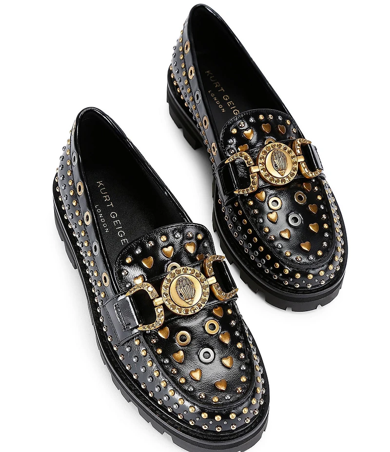Kurt Geiger London Mansion Patent Leather Studded Bit Buckle Loafers
