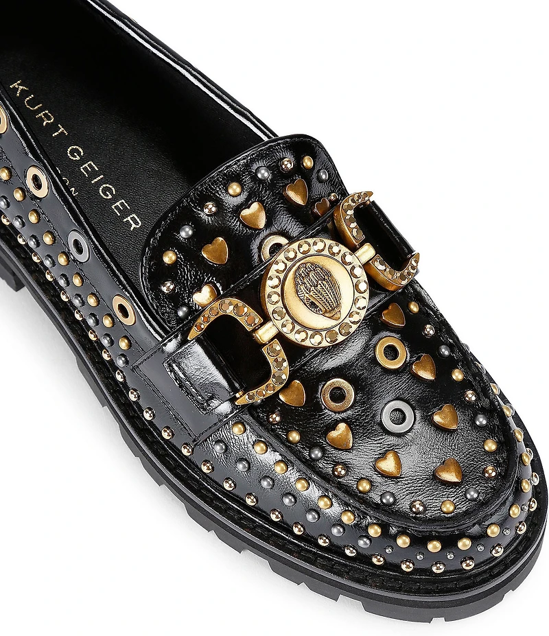 Kurt Geiger London Mansion Patent Leather Studded Bit Buckle Loafers