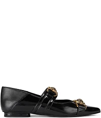 Kurt Geiger London Mansion Patent Leather Pointed Toe Double Bit Buckle Flats