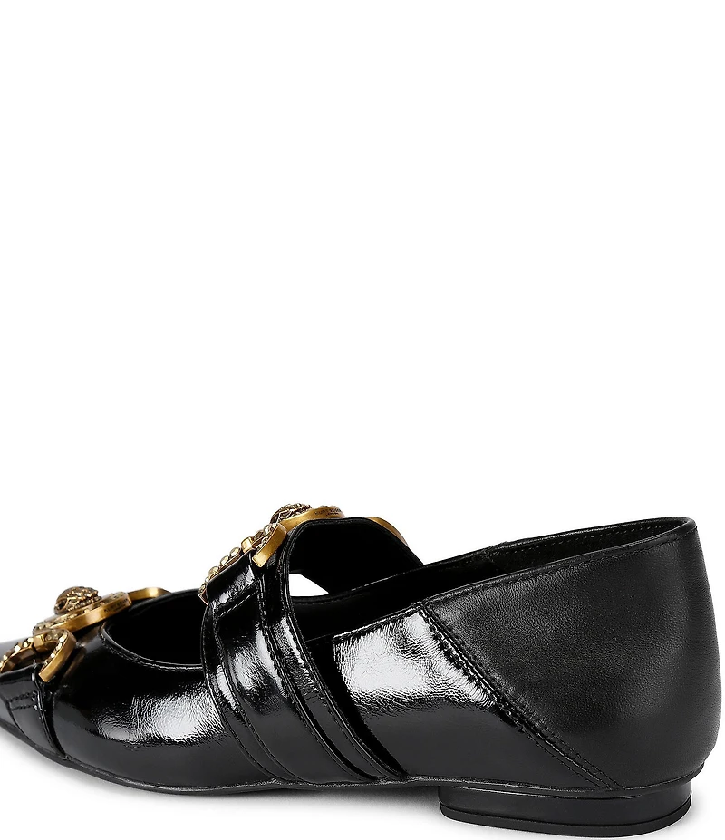 Kurt Geiger London Mansion Patent Leather Pointed Toe Double Bit Buckle Flats