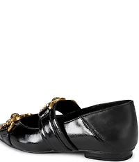 Kurt Geiger London Mansion Patent Leather Pointed Toe Double Bit Buckle Flats