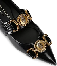 Kurt Geiger London Mansion Patent Leather Pointed Toe Double Bit Buckle Flats