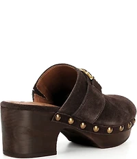 Kurt Geiger London Mansion Studded Suede Embellished Bit Buckle Platform Clogs