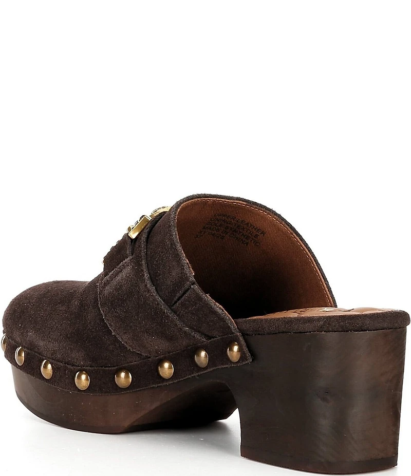 Kurt Geiger London Mansion Studded Suede Embellished Bit Buckle Platform Clogs