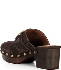 Kurt Geiger London Mansion Studded Suede Embellished Bit Buckle Platform Clogs