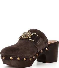 Kurt Geiger London Mansion Studded Suede Embellished Bit Buckle Platform Clogs