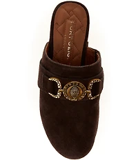 Kurt Geiger London Mansion Studded Suede Embellished Bit Buckle Platform Clogs