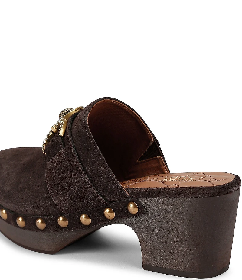 Kurt Geiger London Mansion Studded Suede Embellished Bit Buckle Platform Clogs
