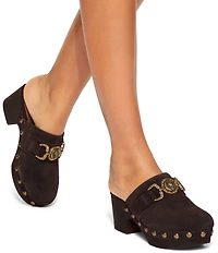 Kurt Geiger London Mansion Studded Suede Embellished Bit Buckle Platform Clogs