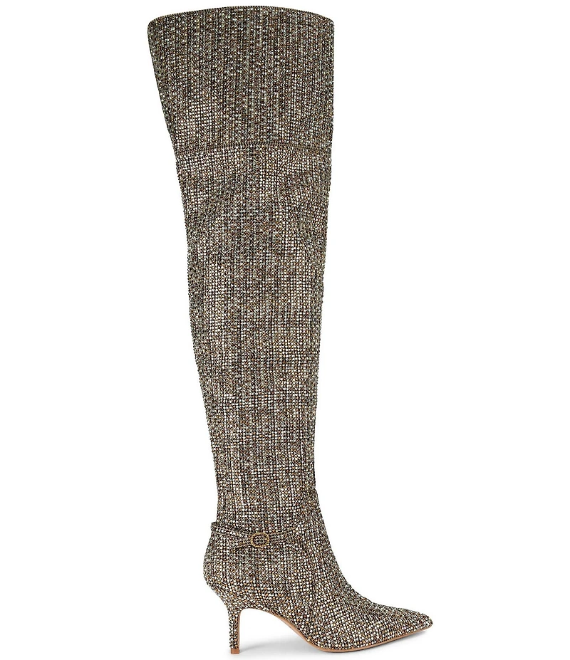 Kurt Geiger London Mayfair Crystal Embellished Houndstooth Pointed Toe Over The Knee Boots
