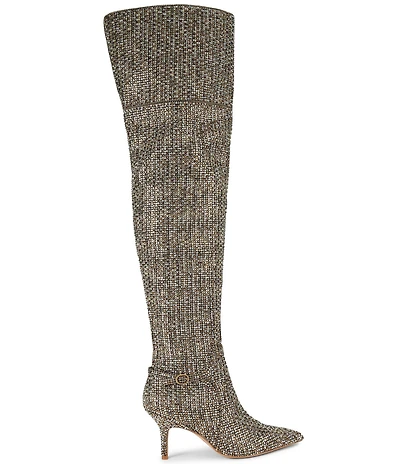 Kurt Geiger London Mayfair Crystal Embellished Houndstooth Pointed Toe Over The Knee Boots