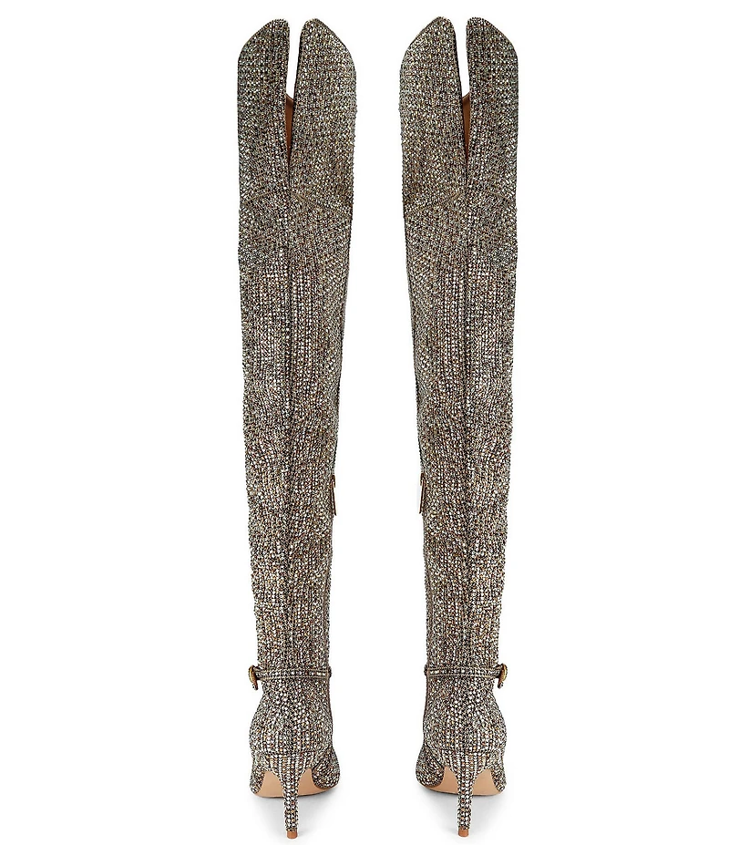 Kurt Geiger London Mayfair Crystal Embellished Houndstooth Pointed Toe Over The Knee Boots