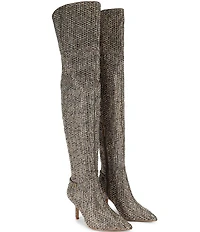 Kurt Geiger London Mayfair Crystal Embellished Houndstooth Pointed Toe Over The Knee Boots