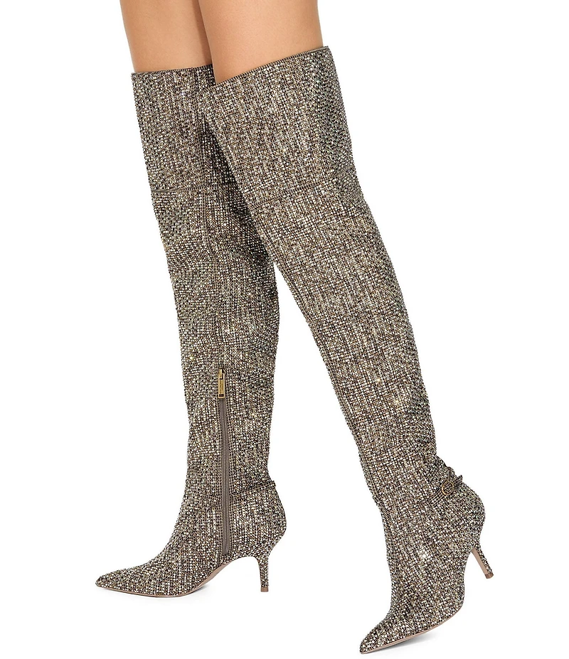 Kurt Geiger London Mayfair Crystal Embellished Houndstooth Pointed Toe Over The Knee Boots