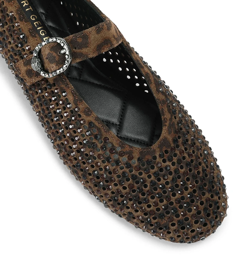 Kurt Geiger London Mayfair Mesh Leopard Leather Rhinestone Ballet Flats