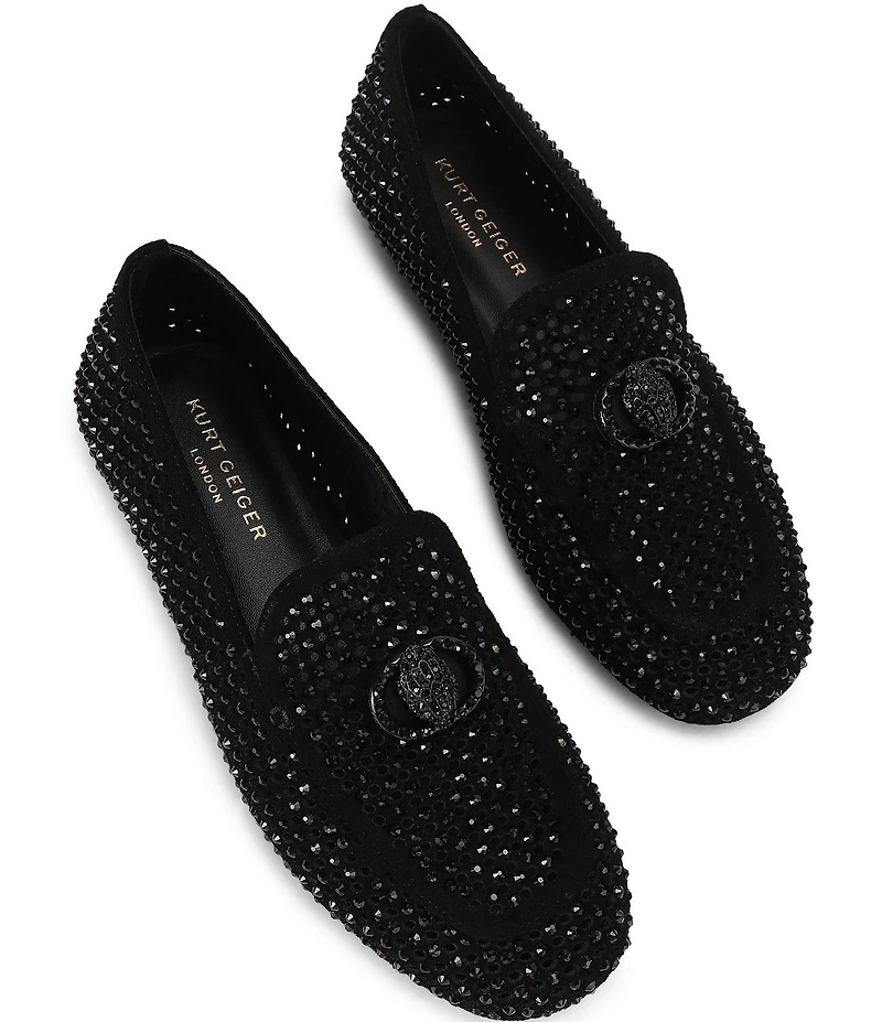 Kurt Geiger London Mayfair Suede Crystal Embellished Eagle Logo Ornament Loafers