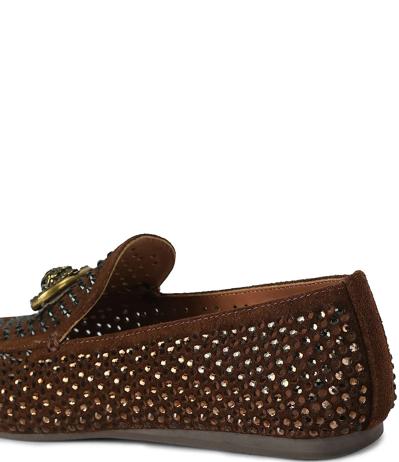 Kurt Geiger London Mayfair Suede Crystal Embellished Eagle Logo Ornament Loafers