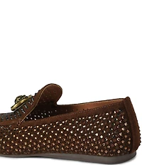 Kurt Geiger London Mayfair Suede Crystal Embellished Eagle Logo Ornament Loafers