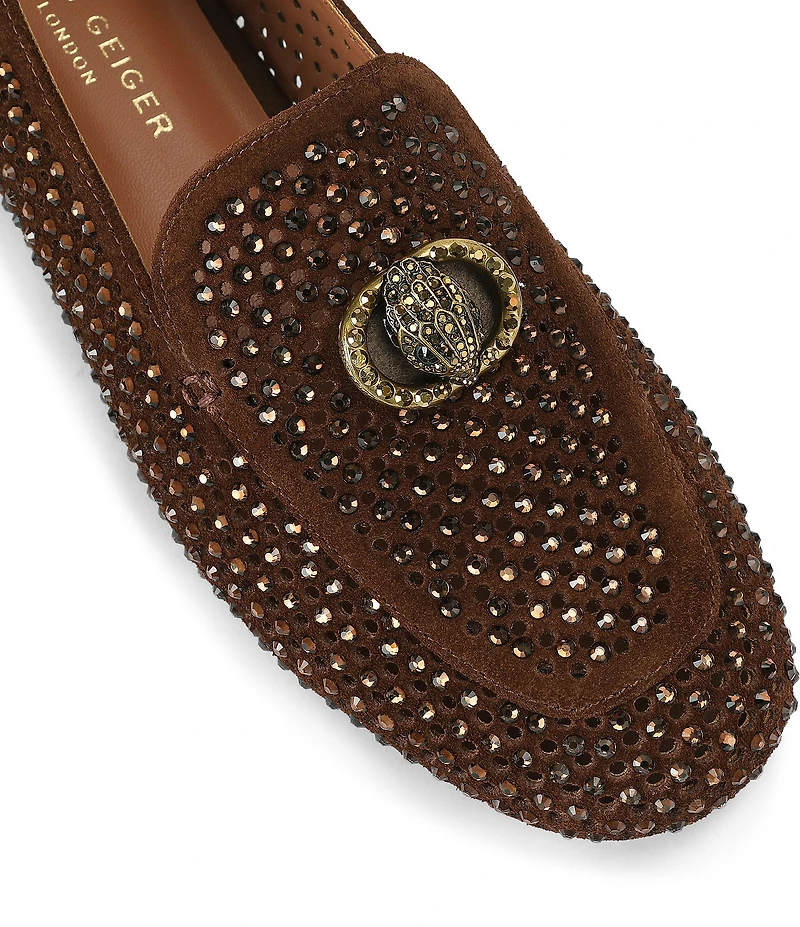 Kurt Geiger London Mayfair Suede Crystal Embellished Eagle Logo Ornament Loafers