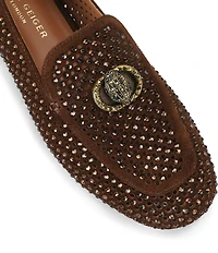 Kurt Geiger London Mayfair Suede Crystal Embellished Eagle Logo Ornament Loafers