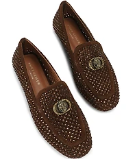 Kurt Geiger London Mayfair Suede Crystal Embellished Eagle Logo Ornament Loafers