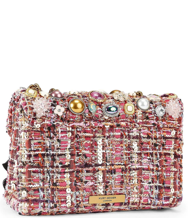 Kurt Geiger London Medium Kensington Tweed Jeweled Tuttifrutti Novelty Crossbody Bag