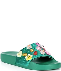 Kurt Geiger London Meena Eagle Croc Icon Ornament Pool Slide Sandals