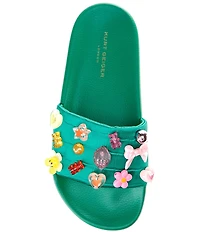 Kurt Geiger London Meena Eagle Croc Icon Ornament Pool Slide Sandals