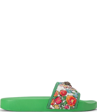 Kurt Geiger London Meena Floral Print Eagle Ornament Pool Slide Sandals