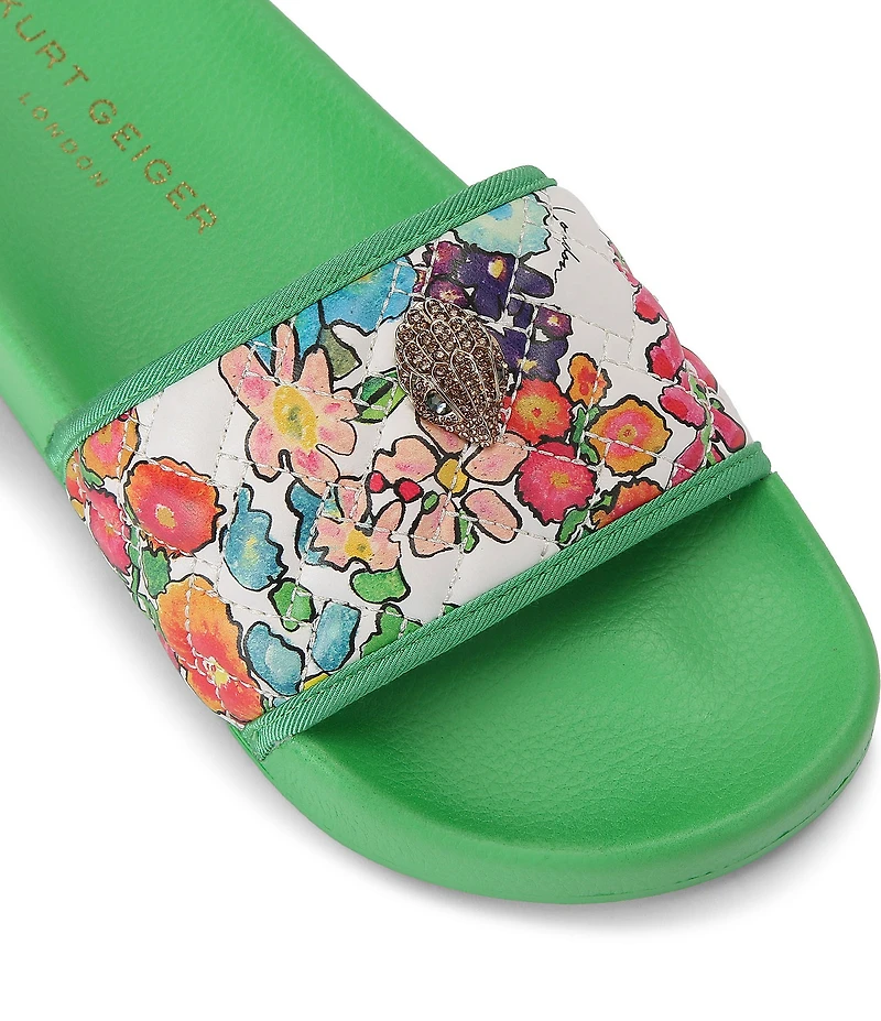 Kurt Geiger London Meena Floral Print Eagle Ornament Pool Slide Sandals