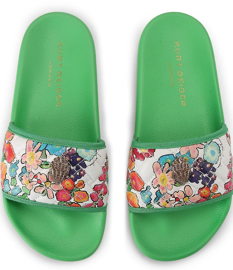 Kurt Geiger London Meena Floral Print Eagle Ornament Pool Slide Sandals