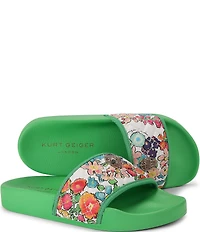 Kurt Geiger London Meena Floral Print Eagle Ornament Pool Slide Sandals