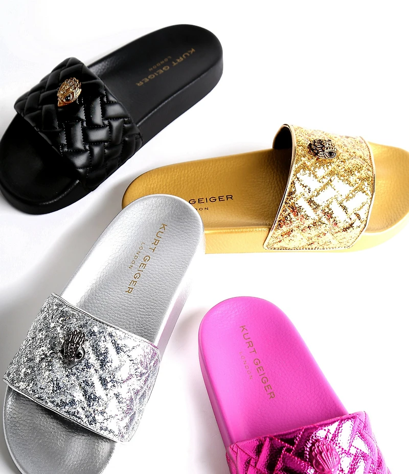 Kurt Geiger London Women's Meena Quilted Logo Ornament Pool Slide Sandals