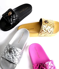Kurt Geiger London Women's Meena Quilted Logo Ornament Pool Slide Sandals