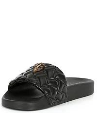 Kurt Geiger London Women's Meena Quilted Logo Ornament Pool Slide Sandals