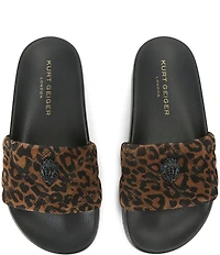 Kurt Geiger London Meena Leopard Quilted Suede Logo Ornament Pool Slides