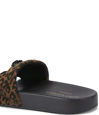 Kurt Geiger London Meena Leopard Quilted Suede Logo Ornament Pool Slides