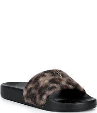 Kurt Geiger London Meena Eagle Leopard Wooly Eagle Ornament Pool Slide Sandals