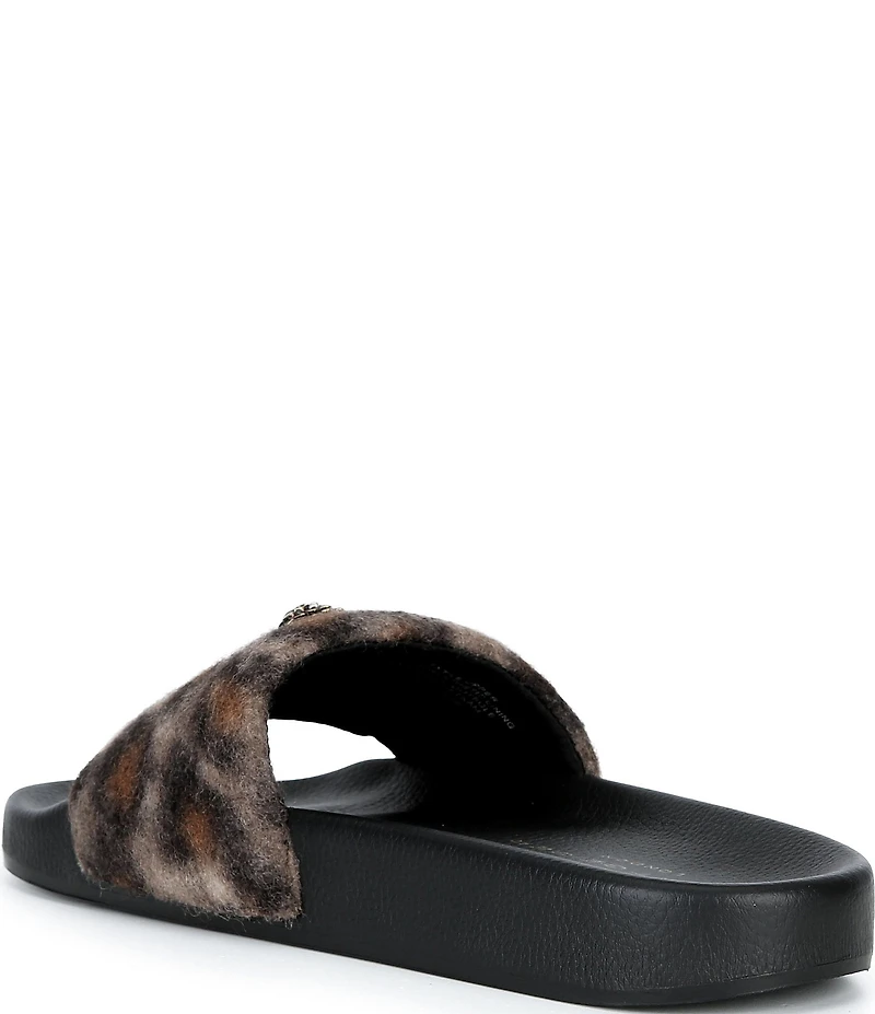 Kurt Geiger London Meena Eagle Leopard Wooly Eagle Ornament Pool Slide Sandals