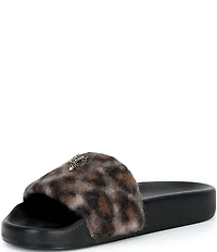 Kurt Geiger London Meena Eagle Leopard Wooly Eagle Ornament Pool Slide Sandals
