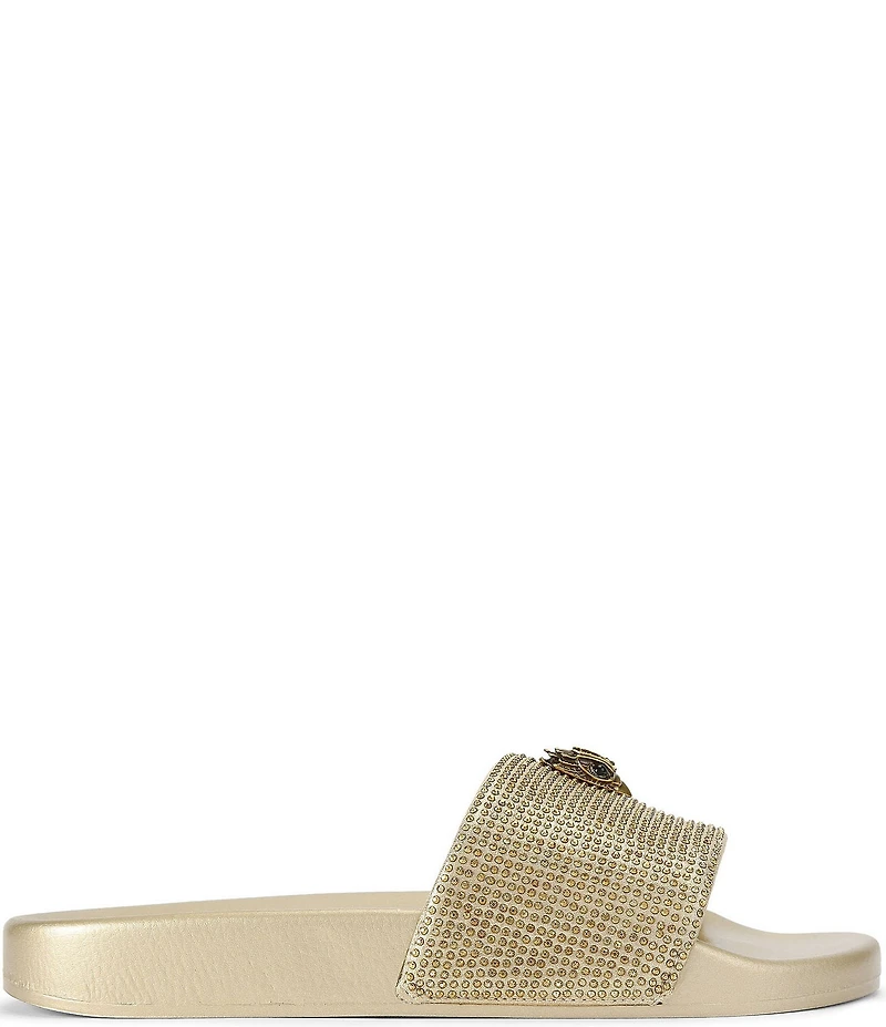 Kurt Geiger London Meena Metallic Rhinestone Embellished Logo Ornament Pool Slides